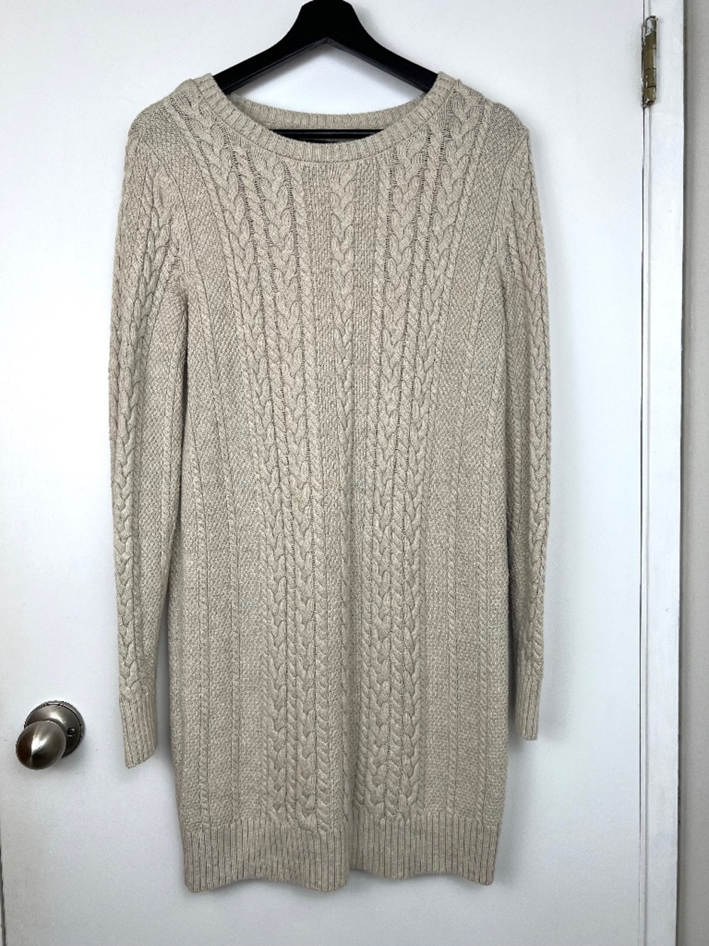 Abercrombie & Fitch Cable Knit Tunic Sweater Dress size S Sand Beige Cozy Y2K